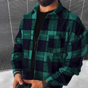 Long Sleeve Shirt Jacket – Slim Fit Cardigan, Thickened Polyester