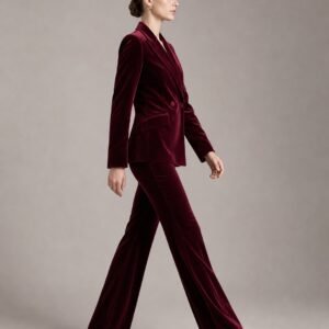 Alternative view of Lucia Burgundy Velvet Suit Set – Double-Breasted Blazer & Flare Trousers
