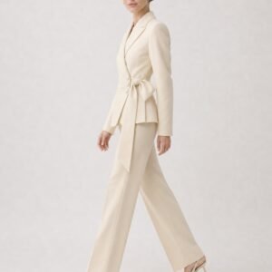 Alternative view of Amandine Cream Wrap Blazer Suit Set – Belted Blazer & Straight-Leg Trousers