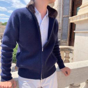 Men's Fur Collar Cardigan – British-Style Lapel Knitted Sweater