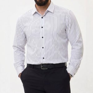 Men's Striped Long Sleeve Shirt – Slim Fit, Four-Way Stretch Spandex
