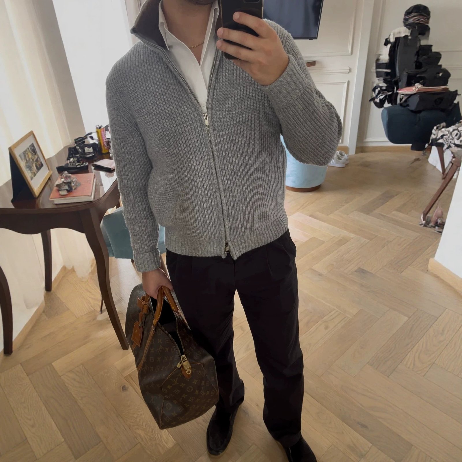 Men's Fur Collar Cardigan – British-Style Lapel Knitted Sweater - Image 2