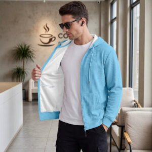Men's Hooded Cardigan Jacket – Waffle Knit, Heavy-Duty